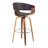 Armen Living Julyssa Swivel Brown Faux Leather and Walnut Wood Bar Stool Back