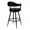 Armen Living Justin Swivel Vintage Black Faux Leather Bar Stool with Black Metal Legs Back
