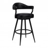 Armen Living Justin Swivel Vintage Black Faux Leather Bar Stool with Black Metal Legs Front