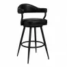 Armen Living Justin Swivel Vintage Black Faux Leather Bar Stool with Black Metal Legs Front - Armen Living Justin Swivel Vintage Black Faux Leather Bar Stool with Black Metal Legs Front
