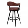 Armen Living Justin Swivel Vintage Coffee Faux Leather Bar Stool with Black Metal Legs Back