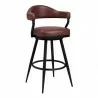 Armen Living Justin Swivel Vintage Coffee Faux Leather Bar Stool with Black Metal Legs Front - Armen Living Justin Swivel Vintage Coffee Faux Leather Bar Stool with Black Metal Legs Front