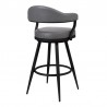 Armen Living Justin Swivel Vintage Gray Faux Leather Bar Stool with Black Metal Legs Back