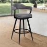 Armen Living Justin Swivel Vintage Gray Faux Leather Bar Stool with Black Metal Legs