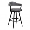 Armen Living Justin Swivel Vintage Gray Faux Leather Bar Stool with Black Metal Legs
