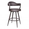 Armen Living Justin Swivel Vintage Brown Faux Leather Bar Stool with Brown Metal Legs Side Angle