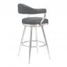 Armen Living Justin Swivel Vintage Grey Faux Leather Bar Stool with Brushed Stainless Steel Legs Side