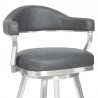 Armen Living Justin Swivel Vintage Grey Faux Leather Bar Stool with Brushed Stainless Steel Legs Half Front
