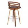 Armen Living Jayden 26" Counter Height Swivel Brown Faux Leather and Walnut Wood Bar Stool Side