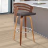 Armen Living Jayden 26" Counter Height Swivel Brown Faux Leather and Walnut Wood Bar Stool 