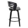 Armen Living Jayden 30" Bar Height Swivel Grey Faux Leather and Black Wood Bar Stool Side