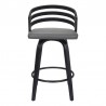 Armen Living Jayden 30" Bar Height Swivel Grey Faux Leather and Black Wood Bar Stool Front
