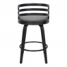 Armen Living Jayden 30" Bar Height Swivel Grey Faux Leather and Black Wood Bar Stool Back