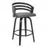 Armen Living Jayden 30" Bar Height Swivel Grey Faux Leather and Black Wood Bar Stool Front Angle
