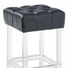 Kara Contemporary 26" Counter Height Barstool in Grey Faux Leather with Acrylic Legs - Close-Up