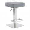 Armen Living Kaylee Adjustable Height Swivel Grey Faux Leather and Brushed Stainless Steel Backless Bar Stool Side