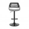 Armen Living Karter Adjustable Gray Faux Leather and Black Wood Bar Stool with Black Base Front