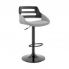 Armen Living Karter Adjustable Gray Faux Leather and Black Wood Bar Stool with Black Base Front Side