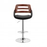 Armen Living Karter Adjustable Black Faux Leather and Walnut Wood Bar Stool with Chrome Base Front