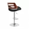 Armen Living Karter Adjustable Black Faux Leather and Walnut Wood Bar Stool with Chrome Base Side Back - Armen Living Karter Adjustable Black Faux Leather and Walnut Wood Bar Stool with Chrome Base Side Back