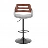 Armen Living Karter Adjustable Gray Faux Leather and Walnut Wood Bar Stool with Black Base Front