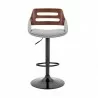 Armen Living Karter Adjustable Gray Faux Leather and Walnut Wood Bar Stool with Black Base Front - Armen Living Karter Adjustable Gray Faux Leather and Walnut Wood Bar Stool with Black Base Front