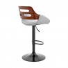 Armen Living Karter Adjustable Gray Faux Leather and Walnut Wood Bar Stool with Black Base Side Back