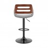 Armen Living Karter Adjustable Gray Faux Leather and Walnut Wood Bar Stool with Black Base Back