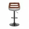 Armen Living Karter Adjustable Gray Faux Leather and Walnut Wood Bar Stool with Black Base Back - Armen Living Karter Adjustable Gray Faux Leather and Walnut Wood Bar Stool with Black Base Back