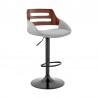 Armen Living Karter Adjustable Gray Faux Leather and Walnut Wood Bar Stool with Black Base