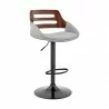 Armen Living Karter Adjustable Gray Faux Leather and Walnut Wood Bar Stool with Black Base - Armen Living Karter Adjustable Gray Faux Leather and Walnut Wood Bar Stool with Black Base