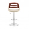 Armen Living Karter Adjustable Cream Faux Leather and Walnut Wood Bar Stool with Chrome Base Front