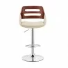 Armen Living Karter Adjustable Cream Faux Leather and Walnut Wood Bar Stool with Chrome Base Front - Armen Living Karter Adjustable Cream Faux Leather and Walnut Wood Bar Stool with Chrome Base Front