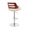 Armen Living Karter Adjustable Cream Faux Leather and Walnut Wood Bar Stool with Chrome Base Back Side