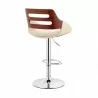 Armen Living Karter Adjustable Cream Faux Leather and Walnut Wood Bar Stool with Chrome Base Back Side - Armen Living Karter Adjustable Cream Faux Leather and Walnut Wood Bar Stool with Chrome Base Back Side