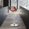 Armen Living Karter Adjustable Cream Faux Leather and Walnut Wood Bar Stool with Chrome Base - Armen Living Karter Adjustable Cream Faux Leather and Walnut Wood Bar Stool with Chrome Base