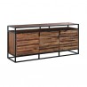 Armen Living Ludgate 3 Drawer Sideboard Buffet in Acacia and Black Metal Side