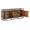Armen Living Ludgate 3 Drawer Sideboard Buffet in Acacia and Black Metal Open