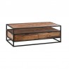 Armen Living Ludgate Rectangle Coffee Table with Shelf in Acacia and Black Metal