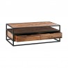 Armen Living Ludgate Rectangle Coffee Table with Shelf in Acacia and Black Metal Side