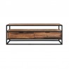 Armen Living Ludgate Rectangle Coffee Table with Shelf in Acacia and Black Metal Front
