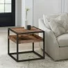 Armen Living Ludgate Square End Table with Shelf in Acacia and Black Metal - Armen Living Ludgate Square End Table with Shelf in Acacia and Black Metal