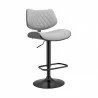 Armen Living Leland Adjustable Gray Faux Leather and Black Finish Bar Stool Side Front - Armen Living Leland Adjustable Gray Faux Leather and Black Finish Bar Stool Side Front