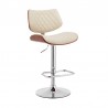 Armen Living Leland Adjustable Cream Faux Leather and Chrome Finish Bar Stool Side Front