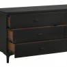 Armen Living Legend Black Glaze Ash Veneer 6 Drawer Dresser with Metal Legs Half Open VIew