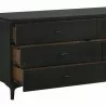 Armen Living Legend Black Glaze Ash Veneer 6 Drawer Dresser with Metal Legs Half Open VIew - Armen Living Legend Black Glaze Ash Veneer 6 Drawer Dresser with Metal Legs Half Open VIew