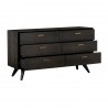 Loft Acacia Mid-Century 6 Drawer Dresser - Angled With Opened Cabinets