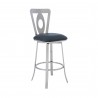 Lola Contemporary 26" Counter Height Barstool in Brushed Stainless Steel Finish and Grey Faux Leather