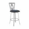 Lola Contemporary 26" Counter Height Barstool in Brushed Stainless Steel Finish and Grey Faux Leather - Lola Contemporary 26" Counter Height Barstool in Brushed Stainless Steel Finish and Grey Faux Leather