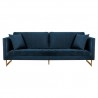 Lenox Blue Velvet Modern Sofa with Brass Legs 1